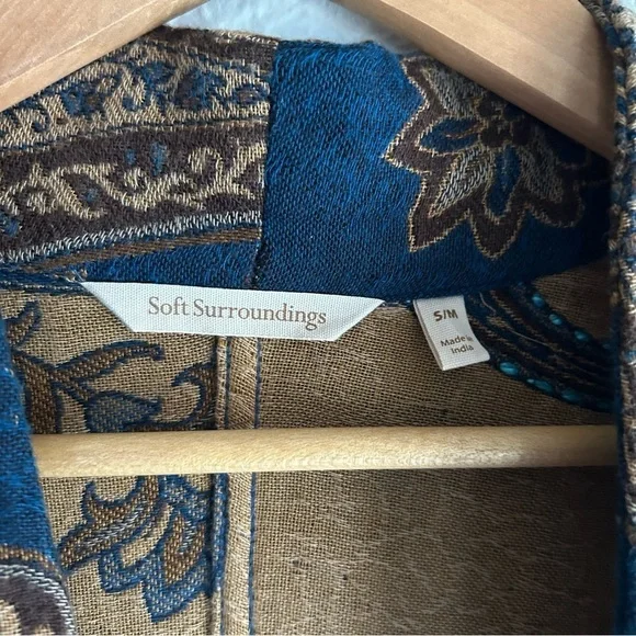 Soft Surroundings Blue & Gold Paisley Kimono Cardigan Boho Sz S/M - Picture 4 of 7